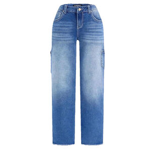 Flamingals Mid Rise Straight Leg Jeans Women Multi Pocket Stretchy Baggy L